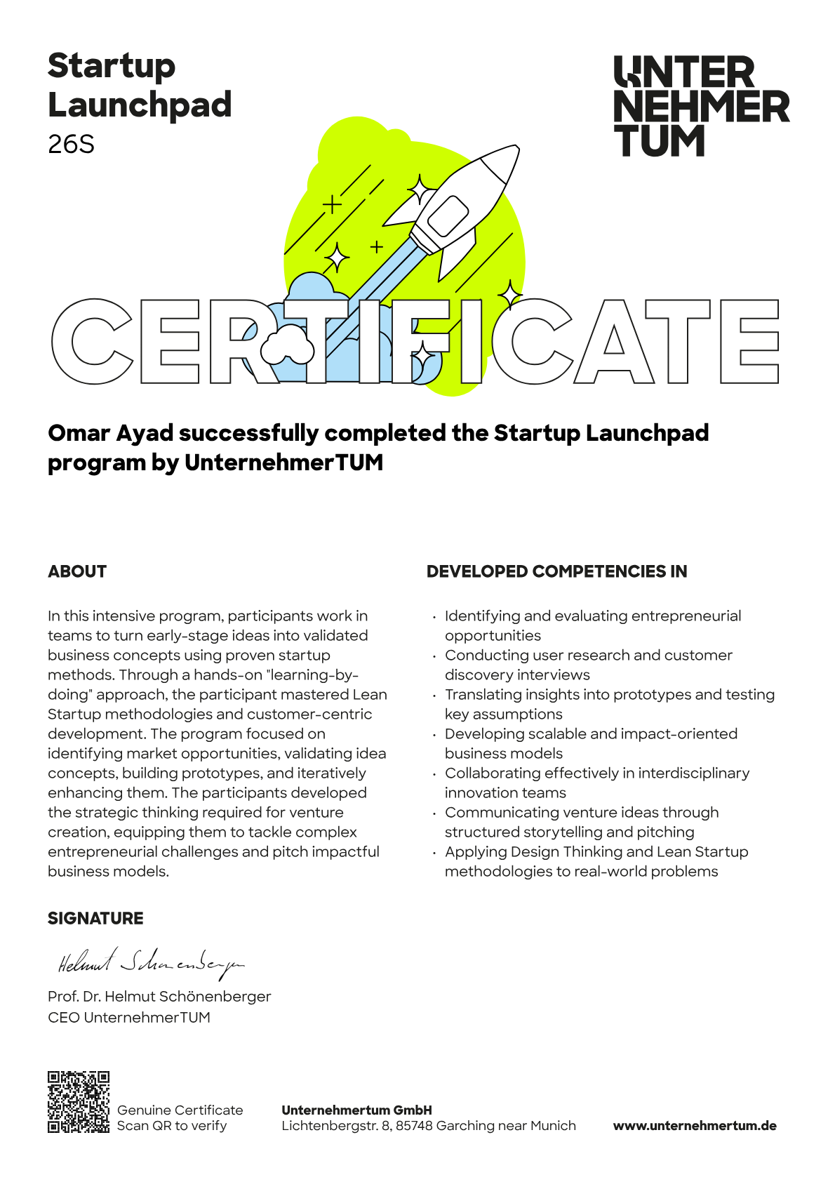 Preview of the certificate